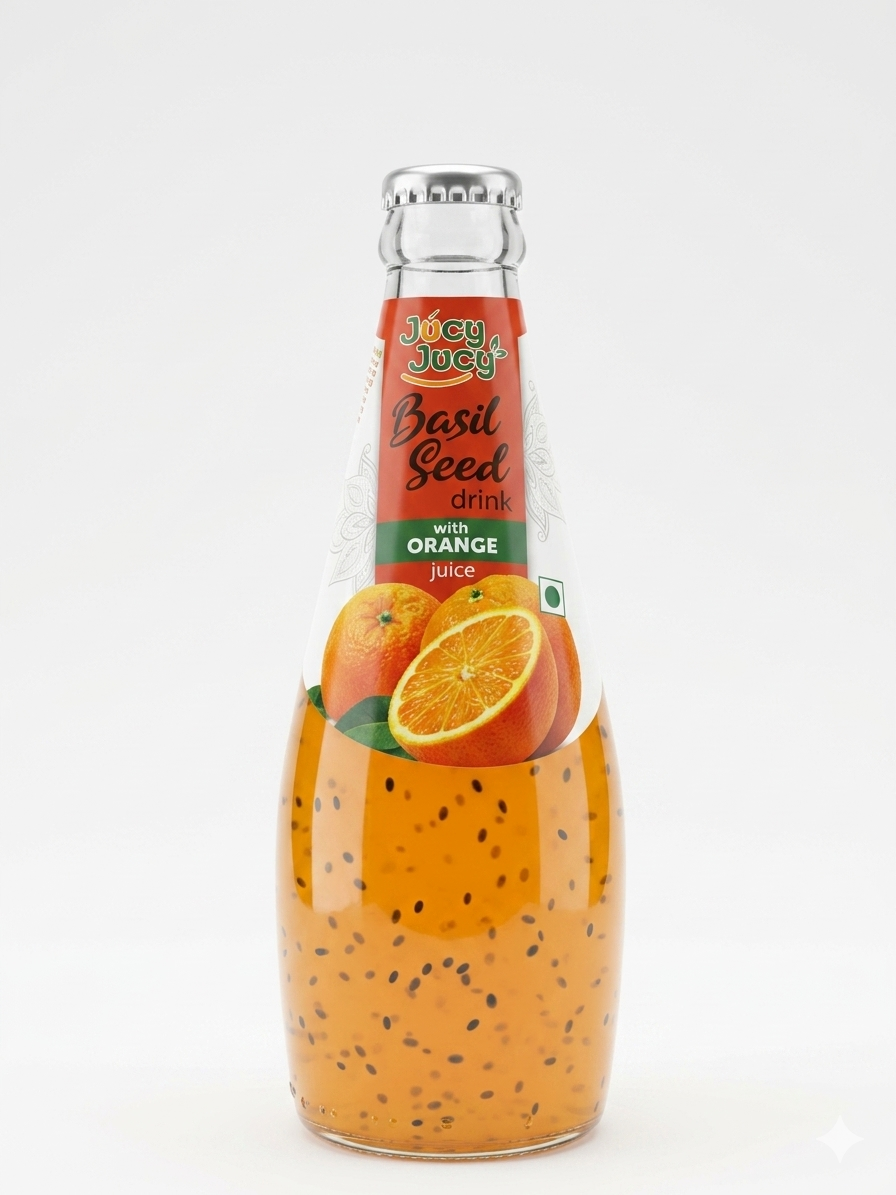 Jucy Jucy Orange Juice Basil Seed Drink 290ml